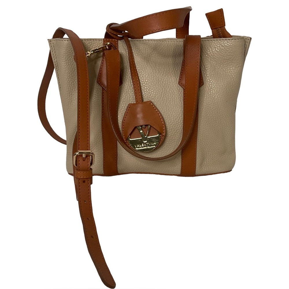 Valentina Calf Leather beige brown shoulder crossbody bag gold hardware